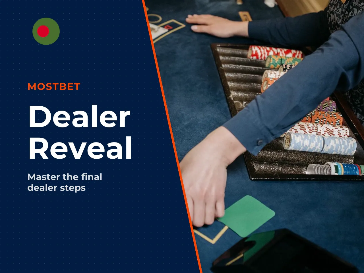 How the Dealer Finishes the Round and How You Win. **Step 5: Dealer reveals the hole card.** Once all players have finished their decisions, the dealer flips their face-down card. **Step 6: Dealer dra